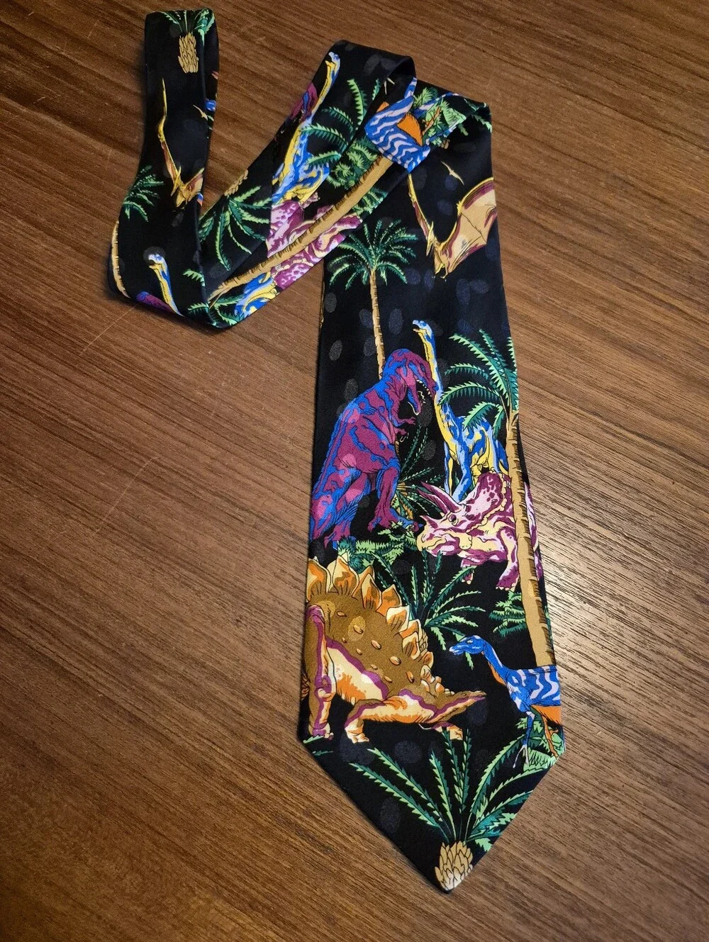Vintage 90s Tropical Silk Dinosaur Print Tie